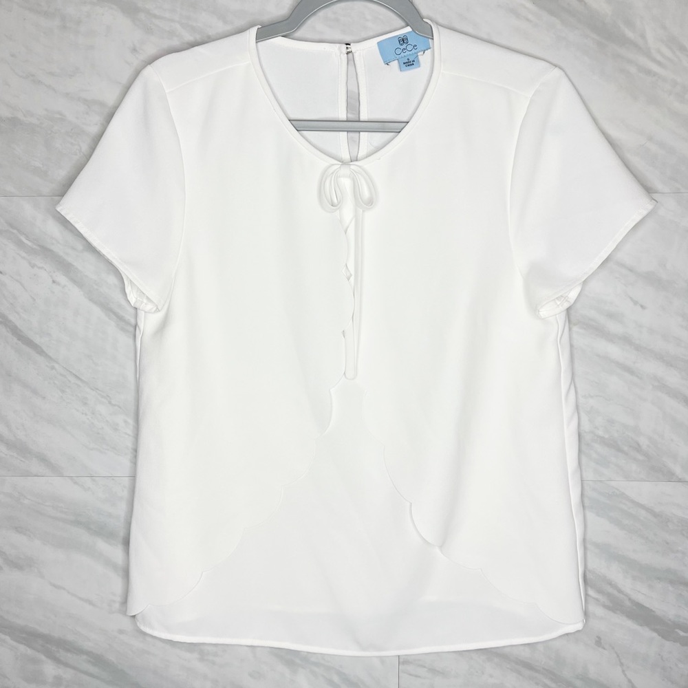 Cece White Scalloped Blouse Small